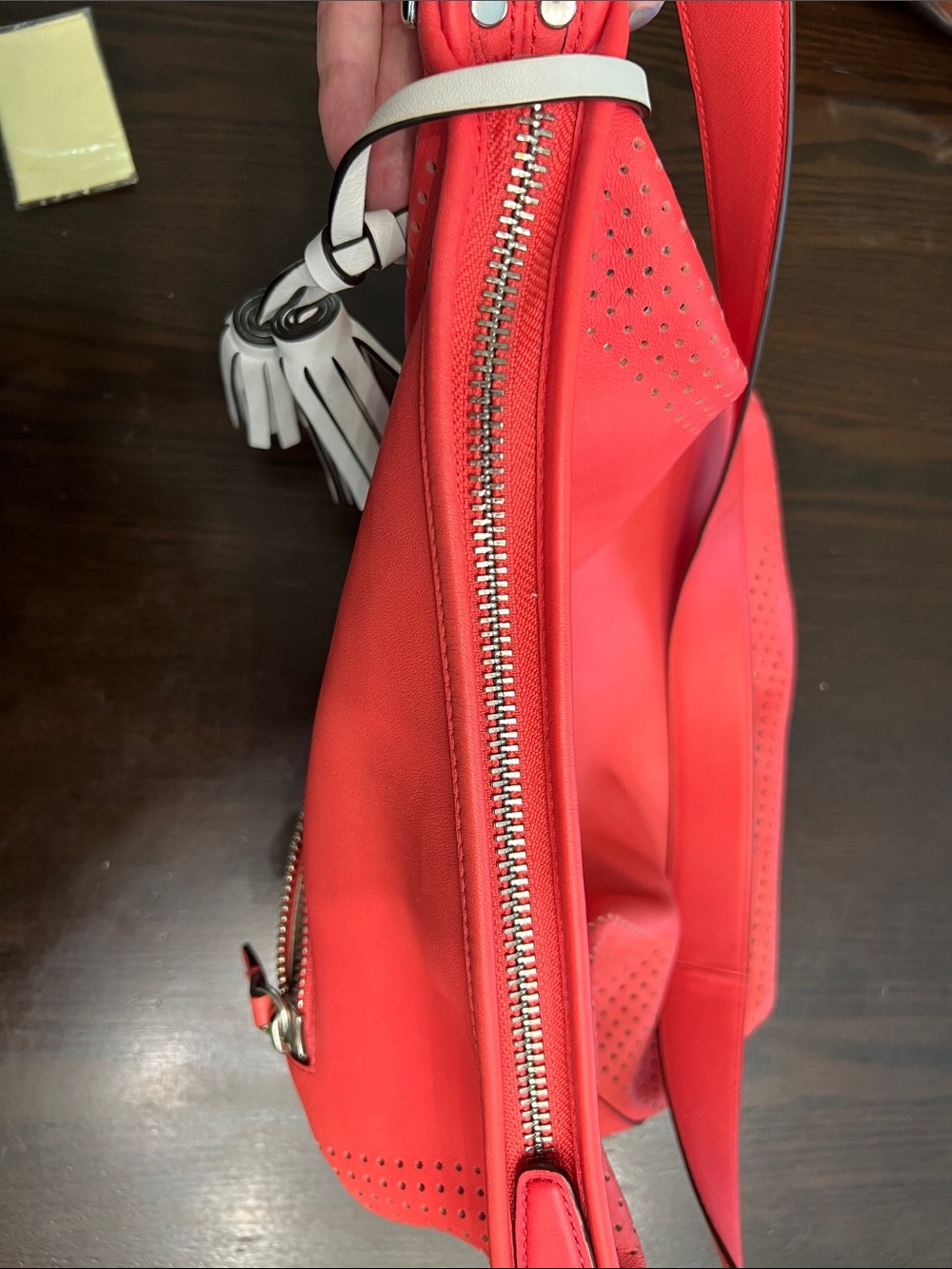 Coach Coral Perforated Leather Shoulder Bag with Tassel - Picture 6 of 8